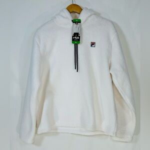 Fila Women's XL  Long Sleeve White Pullover Drawstring Hoodie Sherpa Outer New